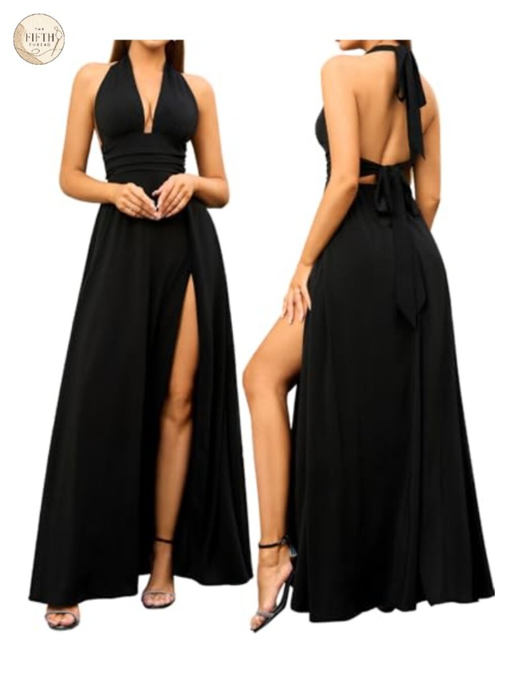 Women's Halter Chiffon Maxi Dress Flowy Wedding Guest A-Line Sleeveless